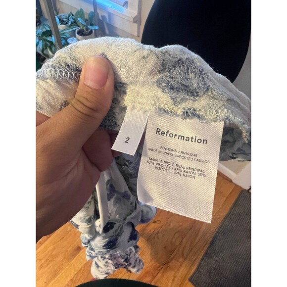 Reformation Lenni Floral White And Blue Cutout Mini Dress Size 2 - Picture 6 of 8
